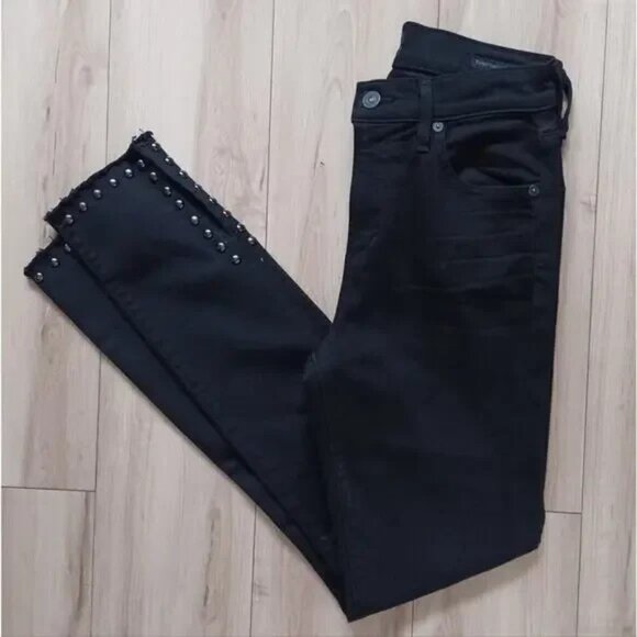 Citizens of Humanity Rocket Studded Ankle Split Hem Jeans Black 26W - Picture 2 of 14